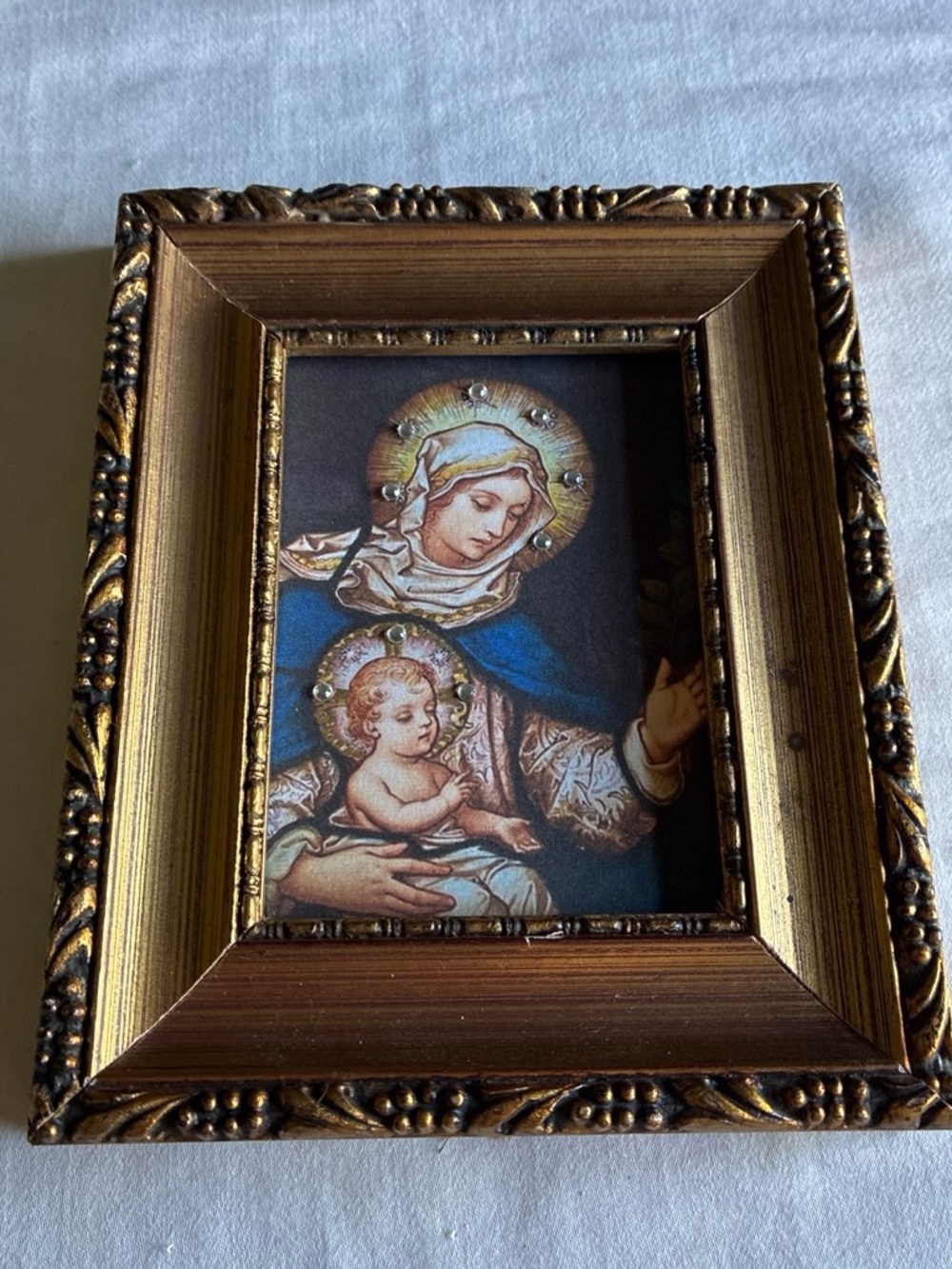 Unbranded Gold Framed Madonna and Child Wall Art - Blue Accents